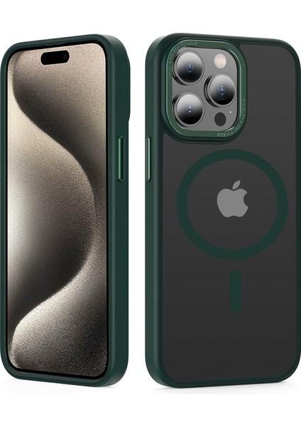 Magsafe Mat Telefon Kapak-Dark Yeşil ile Uyumlu iPhone15 Pro Max Şok Geçirmez Kılıf Için Yumuşak Tpu+Sert Pc Kılıfı (Yurt Dışından)
