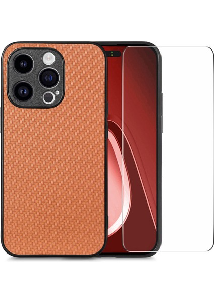Yüksek Alüminyum Silicon Cam Film Karbon Fiber Deri+Pc Kapak Kılıflı iPhone15 Pro Telefon Kılıfı (Yurt Dışından)