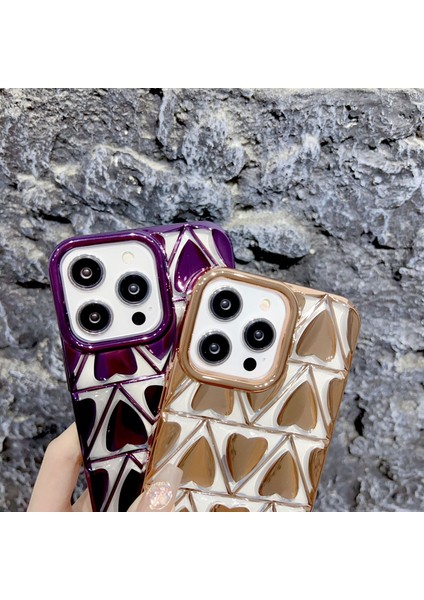 iPhone15 Pro Max Case Için Elektroplatma 3D Aşk Kalp Şekli Tpu Telefon Kapak-Dark Mor (Yurt Dışından)