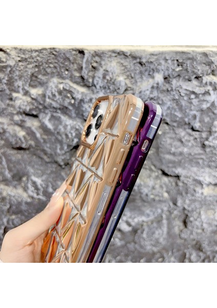 iPhone15 Pro Max Case Için Elektroplatma 3D Aşk Kalp Şekli Tpu Telefon Kapak-Dark Mor (Yurt Dışından)