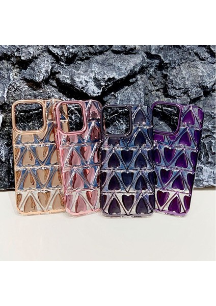 iPhone15 Pro Max Case Için Elektroplatma 3D Aşk Kalp Şekli Tpu Telefon Kapak-Dark Mor (Yurt Dışından)