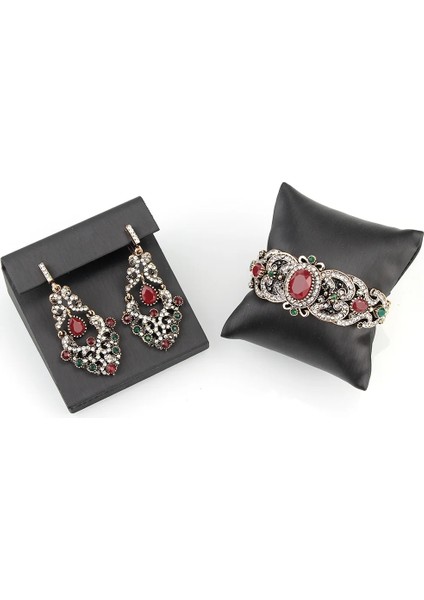 Gri Stil 4042U1623KIRMIZI Sunspicems Türk Vintage Bileklik Küpe Kadınlar Için Set Antika Altın Renk Gri Taş Manşet Bilezik Damla Küpe Hint Takı (Yurt Dışından)
