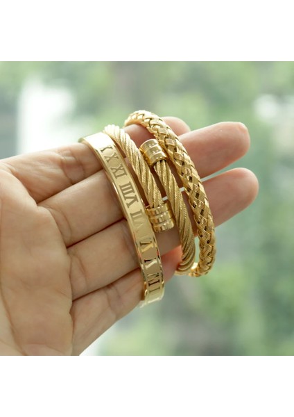 8mm Adam Altın Set Sıcak Erkekler Titanyum Çelik Romen Rakamlı Bilezik At Nalı Toka Bilezik Pulseira Bileklik Lüks El Yapımı Takı (Yurt Dışından) fiyatları