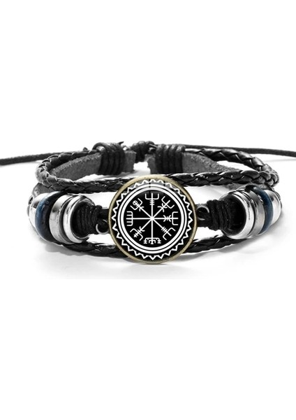 Stil 16 Vegvisir Viking Pusula Deri Bilezik Vintage Trinity Nordic Runes Odin Desen Cam Bilezik Bilezik Erkekler Için Takı Hediyeler (Yurt Dışından)