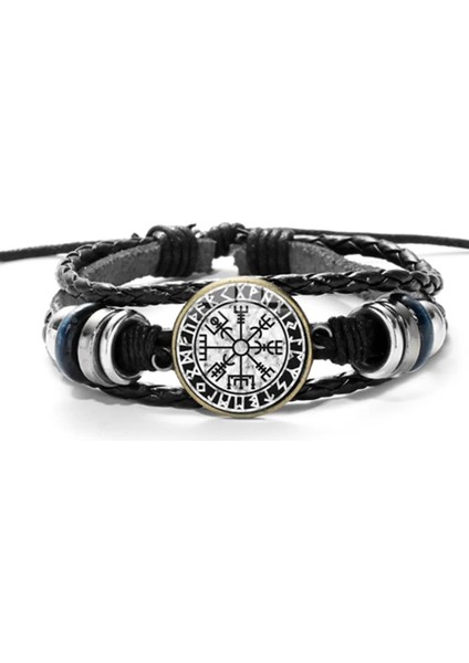 Stil 16 Vegvisir Viking Pusula Deri Bilezik Vintage Trinity Nordic Runes Odin Desen Cam Bilezik Bilezik Erkekler Için Takı Hediyeler (Yurt Dışından)