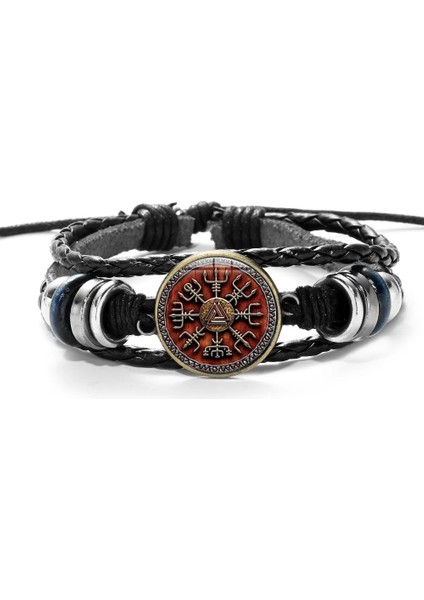 Stil 16 Vegvisir Viking Pusula Deri Bilezik Vintage Trinity Nordic Runes Odin Desen Cam Bilezik Bilezik Erkekler Için Takı Hediyeler (Yurt Dışından)