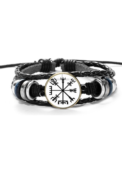 Stil 16 Vegvisir Viking Pusula Deri Bilezik Vintage Trinity Nordic Runes Odin Desen Cam Bilezik Bilezik Erkekler Için Takı Hediyeler (Yurt Dışından)