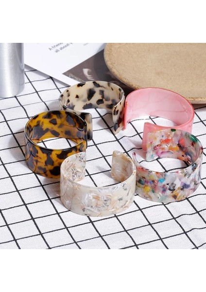 No.2 Boyutu Yeni Varış Kaplumbağa Kabuğu Akrilik Bileklik Bileklik Boho Kadınlar Leopar Reçine Açık Manşet Bilezik Vintage Takı Aksesuar Bijouxs (Yurt Dışından)