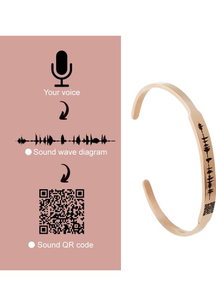 Gül Altın Rengi Sesli Not Oyma Bileklik Özel Gizli Mesaj Qr Kodu Ses Dalgası Manşet Bilezik Anahtarlık Kişiselleştirilmiş Soundwave Yaratıcı Hediye (Yurt Dışından)
