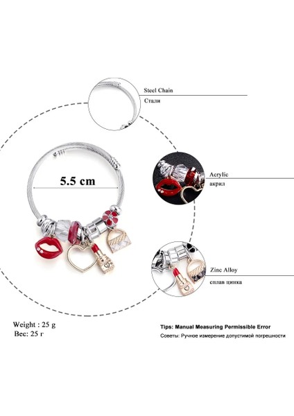 Siyah-Kalp Topu Charm Kadın Bilezik Gümüş Renk Zinciri Kırmızı Dudaklar Büyük Kalp Kristal Boncuk Kadın Manşet Bilezikler ve Bilezikler Takı Sevgililer Hediyesi (Yurt Dışından) modelleri