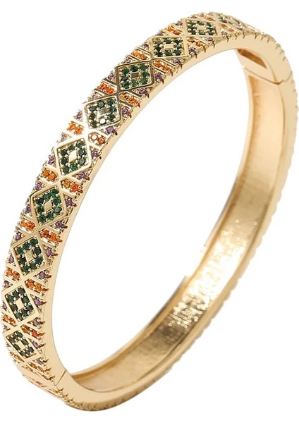 60MM Tarzı BT038-1 Basit Moda Bayanlar Altın Renk Metal Bakır Bilezik Kadınlar Için Ol Stil Yüksek Li Şeffaf Cz Kübik Zirkonya Bilezikler (Yurt Dışından)