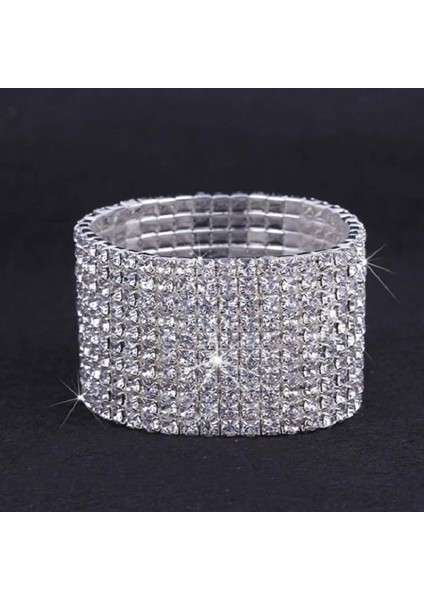 Gümüş Kaplı 10 Satırlar Diamante Rhinestone Elastik Gelin Bileklik Bileklik Streç Bileklik Brazaletes Pulseras Mujer Pulseira Feminina Bilezik (Yurt Dışından)