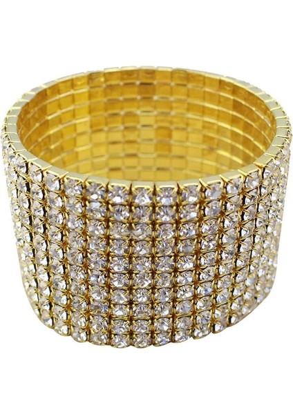 Gümüş Kaplı 10 Satırlar Diamante Rhinestone Elastik Gelin Bileklik Bileklik Streç Bileklik Brazaletes Pulseras Mujer Pulseira Feminina Bilezik (Yurt Dışından)