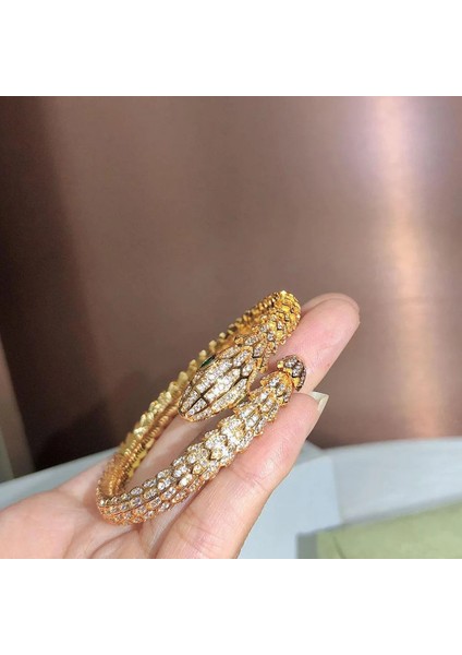 56-58MM Tarzı Açık Sarı Renk Altın Tam Matkap Yılan Bayan Bilezik Kişilik Moda Trendi Kadın Bilezikler Pırıltı Dans Partisi Hediyesi (Yurt Dışından) modelleri