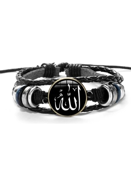 Stil 1 Sıan Arapça Müslüman Tanrı Allah Charm Bilezik Çok Katmanlı Siyah Punk Deri Bilezik Erkekler Kadınlar Islam Kuran Arap Klasik Takı (Yurt Dışından)