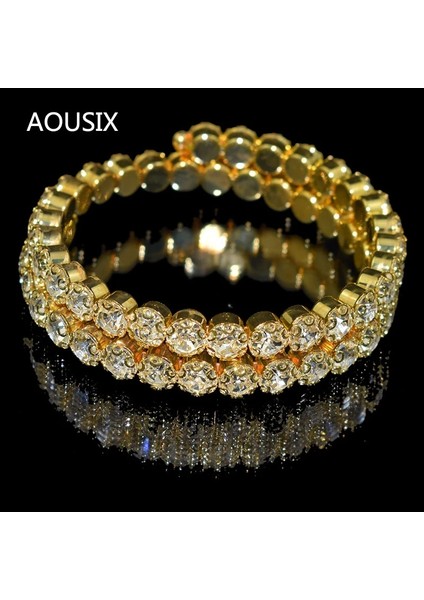 Sarı Aousıx Yeni Moda Kristal 2 Satır Bilezik ve Bilezik Kadınlar Için 8 Renk Rhinestone Germe Bileklik Üst Kol Bilezik Takı (Yurt Dışından) indirimleri