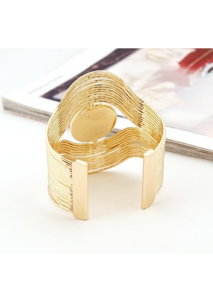 Titanyum Kaplama Lzhlq Benzersiz Tasarım Tel Katmanlı Bilezik Moda Takı Kadınlar Metal Kaplama Maxi Açılış Yuvarlak Taş Geniş Bileklik (Yurt Dışından) indirimleri