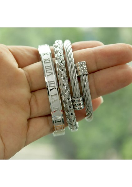 Adam Bir Çelik Takım Set Sıcak Erkekler Titanyum Çelik Romen Rakamlı Bilezik At Nalı Toka Bilezik Pulseira Bileklik Lüks El Yapımı Takı (Yurt Dışından)