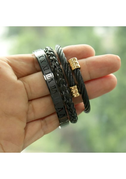 Adam Bir Çelik Takım Set Sıcak Erkekler Titanyum Çelik Romen Rakamlı Bilezik At Nalı Toka Bilezik Pulseira Bileklik Lüks El Yapımı Takı (Yurt Dışından) modelleri