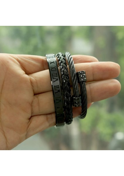 Adam Bir Çelik Takım Set Sıcak Erkekler Titanyum Çelik Romen Rakamlı Bilezik At Nalı Toka Bilezik Pulseira Bileklik Lüks El Yapımı Takı (Yurt Dışından) indirimleri