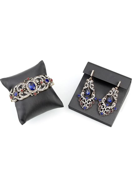 Gri Stil 4042U1623MAVI Sunspicems Türk Vintage Bileklik Küpe Kadınlar Için Set Antika Altın Renk Gri Taş Manşet Bilezik Damla Küpe Hint Takı (Yurt Dışından)
