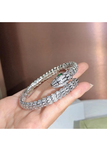 54-56MM Tarzı Rodyum Kaplama Altın Tam Matkap Yılan Bayan Bilezik Kişilik Moda Trendi Kadın Bilezikler Pırıltı Dans Partisi Hediyesi (Yurt Dışından)