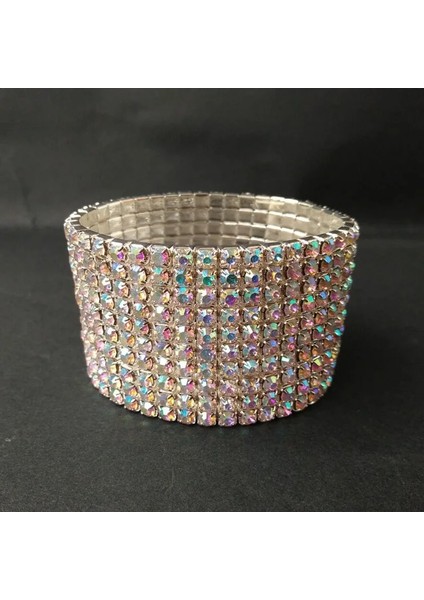 Gümüş Kaplı 10 Satırlar Diamante Rhinestone Elastik Gelin Bileklik Bileklik Streç Bileklik Brazaletes Pulseras Mujer Pulseira Feminina Bilezik (Yurt Dışından)