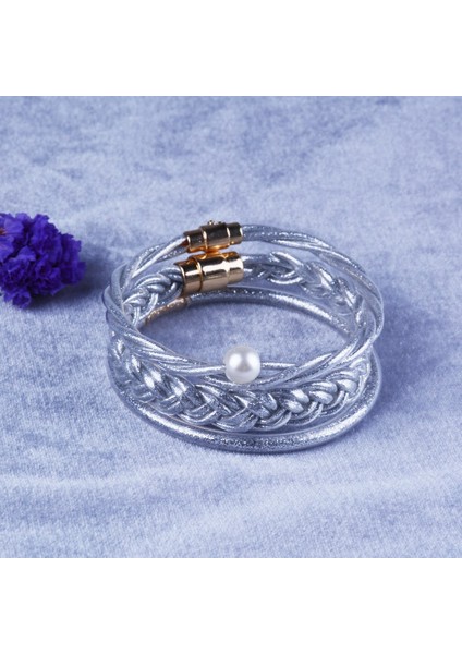 3 Adet Örgü Gümüş Rainbery El Yapımı Örgü Altın Glitter Charm Wrap Deri Bilezikler Kadınlar Kızlar Için Bilezikler Mıknatıs Toka Mücevherat Pulseras Mujer (Yurt Dışından)