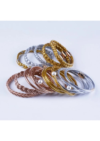 3 Adet Örgü Gümüş Rainbery El Yapımı Örgü Altın Glitter Charm Wrap Deri Bilezikler Kadınlar Kızlar Için Bilezikler Mıknatıs Toka Mücevherat Pulseras Mujer (Yurt Dışından) indirimleri
