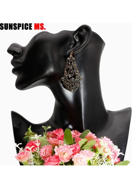 Gri Stil 4042U1623 Sunspicems Türk Vintage Bileklik Küpe Kadınlar Için Set Antika Altın Renk Gri Taş Manşet Bilezik Damla Küpe Hint Takı (Yurt Dışından) fırsatları