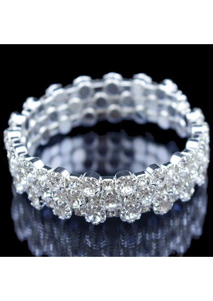 3 Sıra Beyaz Fashio Sıraları Kristal Altın Gümüş Kaplama Bileklik ve Bilezikler Kadınlar Için Yapay Elmas Germe Bileklik Üst Kol Bilezik Jewelr (Yurt Dışından)