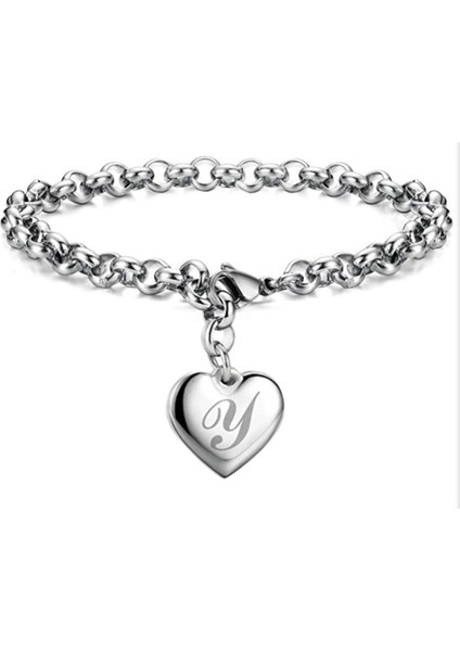 17CM Tarzı Y Ilk Çekicilik 26 Harfler Bağlantı Bilezikler Paslanmaz Çelik Kalp A-Z Adı Mektubu Alfabe Bileklik Takı Erkekler Kadınlar Için Hediyeler (Yurt Dışından)