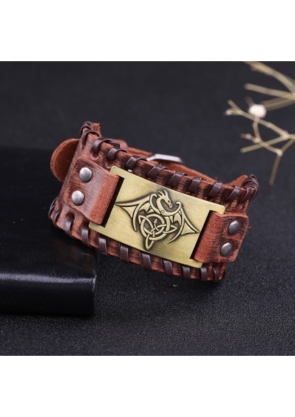 Siyah Gümüş Skyrim Viking Ejderha Muska Metal El Sanatları Vintage Bilezik Bilezik Erkek Bilekliği Iskandinav Ulusal Totem Hakiki Deri Kayış (Yurt Dışından) indirimleri
