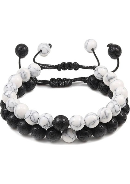 Lav Beyaz-A Et Boncuk Bilezik Doğal Kaplan Taş Charm Oniks Boncuklu Çift Mesafe Bilezikler Kadın Erkek Arkadaş Hediye Streç Takı (Yurt Dışından)