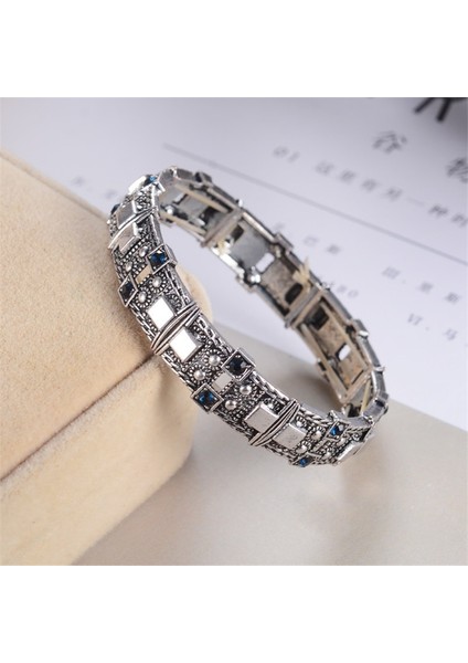 Mavi 5 Gümüş Moda Gümüş Renkli Manşet Bilezik Kadınlar Için Etnik Takı Vintage Kristal Taş Bilezikler Altın Bohem Geniş Bilezik Pulseras (Yurt Dışından)