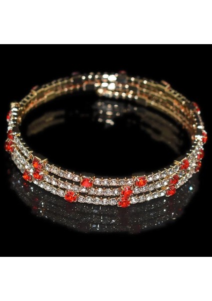 3sıra-Altın-Kırmızı Moda Lüks Altın Kaplama Gümüş Kaplama Kristal Manşet Bilezikler ve Bilezikler Kadınlar Takı Için Rhinestone Charm Bilezikler (Yurt Dışından)