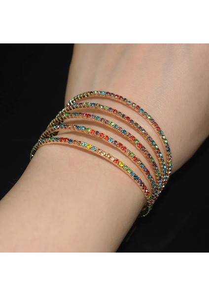 Qiuhong Shop 5 Sıra Altın Bz 2022 Sıcak Yeni Basit Moda Ayarlanabilir Kristal Manşet Kadınlar Takı Hediye Için Açılış Bilezik Kız Rhinestones Mujer Pulseras (Yurt Dışından)