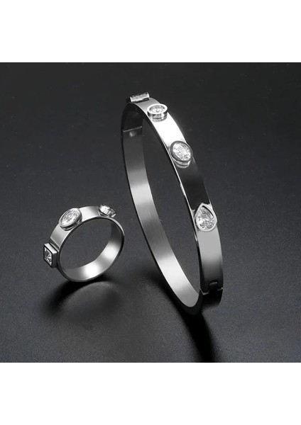 No.9 Tarzı Gümüş Bileklik Clatainless Çelik Takı Seti Charm Kristal Bilezik Yüzük Erkekler Kadınlar Için Düğün Şanslı Altın Manşet Bilezik Takı Seti Hediye (Yurt Dışından) modelleri