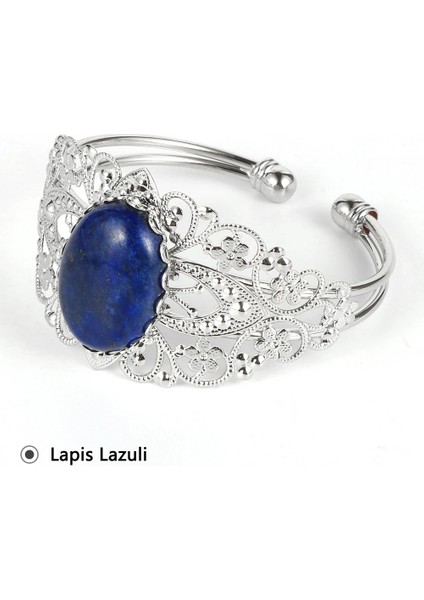 Lapis Lazuli Kadınlar Doğal Kahve Oniks Labradorit Oval Taş Taş Açık Bileklik Yeşil Tanglin Lapis Lazuli Charm Hollow Çiçek Bilezik Takı (Yurt Dışından)