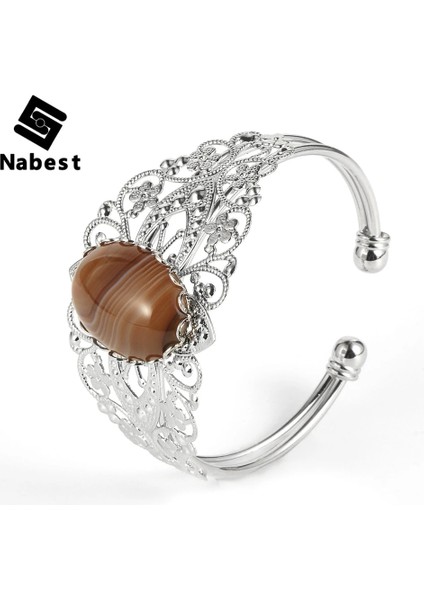 Lapis Lazuli Kadınlar Doğal Kahve Oniks Labradorit Oval Taş Taş Açık Bileklik Yeşil Tanglin Lapis Lazuli Charm Hollow Çiçek Bilezik Takı (Yurt Dışından)