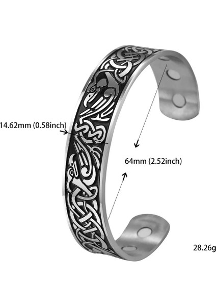 No.26 Boyutu Teamer Paslanmaz Çelik Iskandinav Viking Runes Bileklik Erkek Kadın Wicca Muska Vintage Hayat Ağacı Manşet Bilezik Takı Çift Hediye (Yurt Dışından)