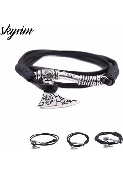 Stil 4 Skyrim Perun'un Balta Charm Wrap Erkek Deri Bileklik Bileklik Çapa Çok Katmanlı Punk Vintage Halat Viking Bilezik Erkekler Için Hediye (Yurt Dışından)