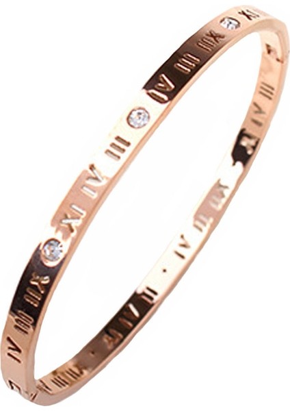 56-58MM Tarzı Çelik Rengi Zirkon Takı Titanyum Çelik Romen Rakamlı Sarı Altın Ton Kadınlar Için 6mm Manşet Bileklik Bilezik (Yurt Dışından) fiyatları