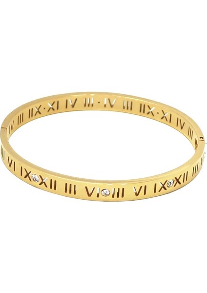 56-58MM Tarzı Çelik Rengi Zirkon Takı Titanyum Çelik Romen Rakamlı Sarı Altın Ton Kadınlar Için 6mm Manşet Bileklik Bilezik (Yurt Dışından) modelleri