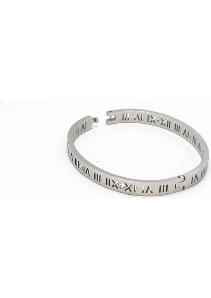 56-58MM Tarzı Çelik Rengi Zirkon Takı Titanyum Çelik Romen Rakamlı Sarı Altın Ton Kadınlar Için 6mm Manşet Bileklik Bilezik (Yurt Dışından) indirimleri