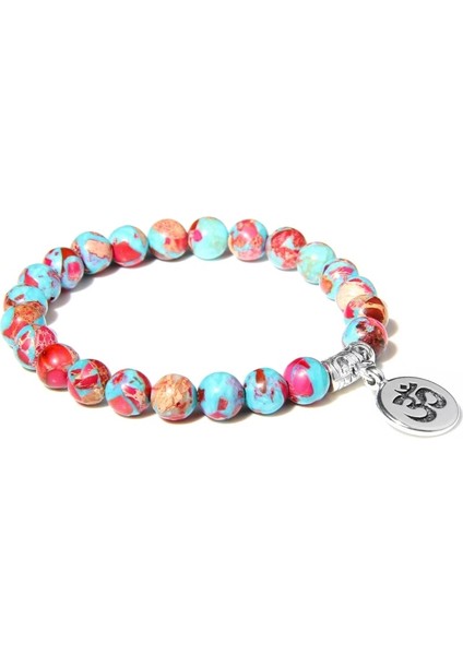 23CM Tarzı Imparatorluk Jasper El Yapımı Doğal Taş Lotus Ohm Buda Boncuk Bilezik Pembe Zebra Taş Lotus Charm Bilezik Kadın Erkek Yoga Takı Hediyeler Için (Yurt Dışından)