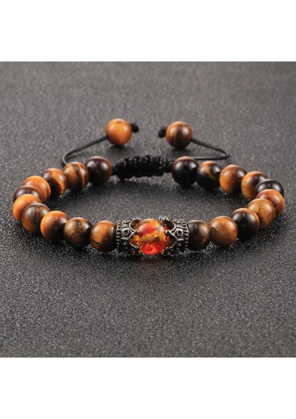 6mm Kaplan Gözü Çapraz Siyah Lav Taş Taç Charm Kaplan Gözü Boncuk Bilezik Erkekler Kadınlar Için Örgülü Bilezikler El Yapımı Ayarlanabilir Takı Pulseira (Yurt Dışından)