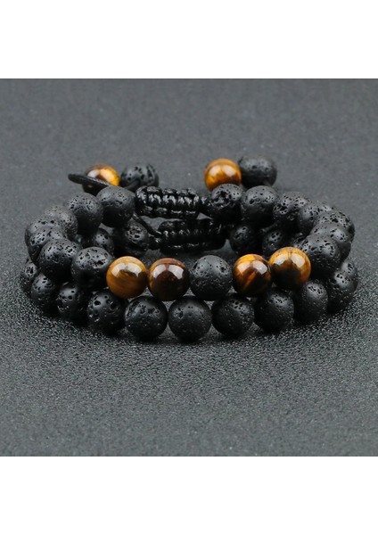 6mm Kaplan Gözü Çapraz Siyah Lav Taş Taç Charm Kaplan Gözü Boncuk Bilezik Erkekler Kadınlar Için Örgülü Bilezikler El Yapımı Ayarlanabilir Takı Pulseira (Yurt Dışından)