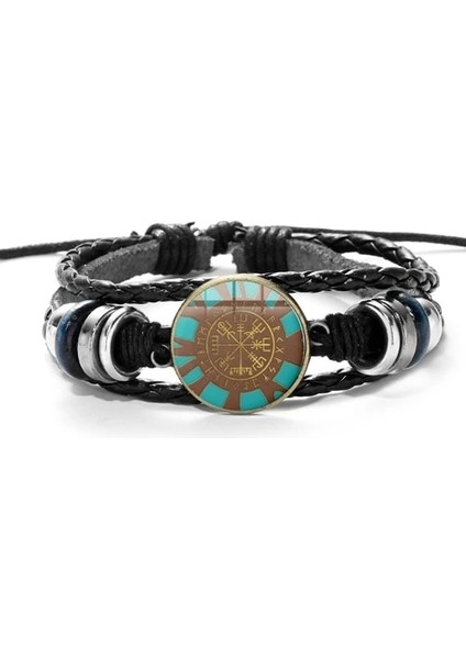 Stil 13 Vegvisir Viking Pusula Deri Bilezik Vintage Trinity Nordic Runes Odin Desen Cam Bilezik Bilezik Erkekler Için Takı Hediyeler (Yurt Dışından)