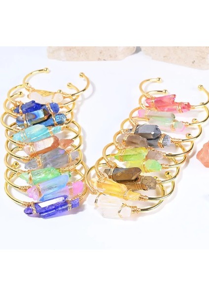 50-52MM Tarzı Renk 15 Doğal Açık Bileklik Altın Tel Sarma Kristal Pulseras Mujer Takı Kristal Bileklik Kadınlar Için Pulsera Hombre (Yurt Dışından) indirimleri
